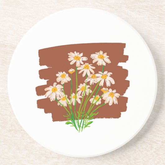 茶色の背景に描かれたレトロな花柄デザイン コースター (正面)