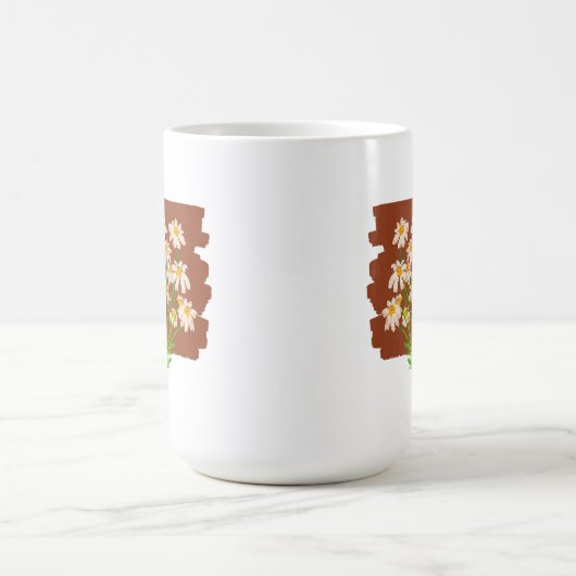 茶色の背景に描かれたレトロな花柄デザイン コーヒーマグカップ (中央)