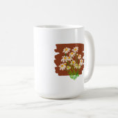 茶色の背景に描かれたレトロな花柄デザイン コーヒーマグカップ (正面右)