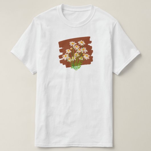 茶色の背景に描かれたレトロな花柄デザイン Tシャツ (デザイン正面)