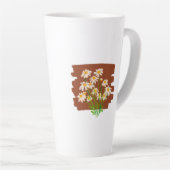 茶色の背景に描かれたレトロな花柄 カフェラテマグ (右アングル)