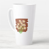 茶色の背景に描かれたレトロな花柄 カフェラテマグ (左アングル)