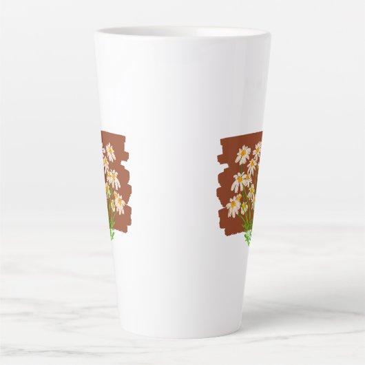 茶色の背景に描かれたレトロな花柄 カフェラテマグ (正面)