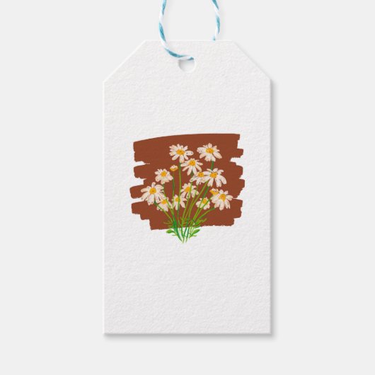 茶色の背景に描かれたレトロな花柄 ギフトタグ (正面)