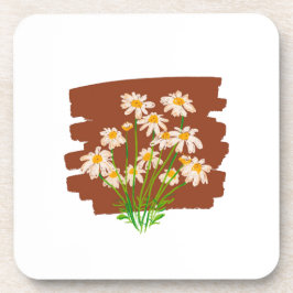 茶色の背景に描かれたレトロな花柄 コースター