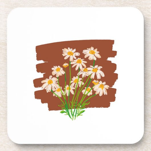 茶色の背景に描かれたレトロな花柄 コースター (正面)