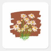茶色の背景に描かれた牧歌的な花のデザイン スクエアシール (正面)