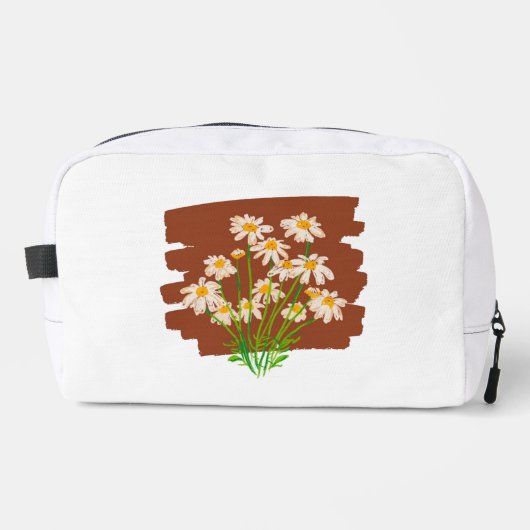 茶色の背景に描かれた牧歌的な花のデザイン ドップキット (正面)