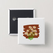 茶色の背景に描かれた牧歌的な花のデザイン 缶バッジ (正面&裏面)