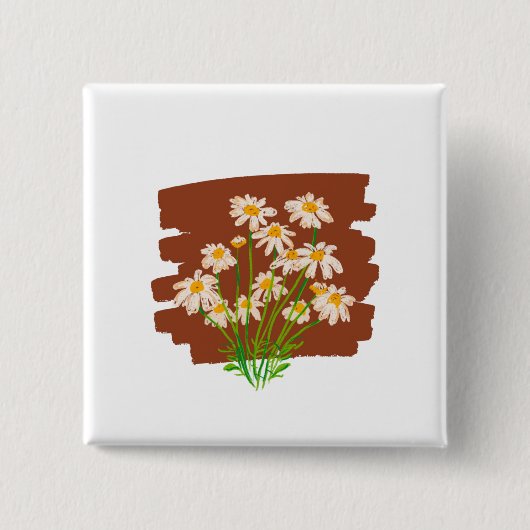茶色の背景に描かれた牧歌的な花のデザイン 缶バッジ (正面)