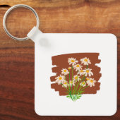 茶色の背景に描かれた牧歌的な花柄 キーホルダー (正面)