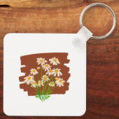 茶色の背景に描かれた牧歌的な花柄 キーホルダー (裏面)