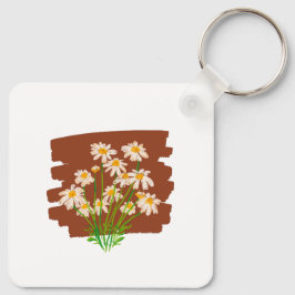 茶色の背景に描かれた牧歌的な花柄 キーホルダー