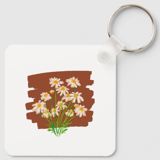 茶色の背景に描かれた牧歌的な花柄 キーホルダー (裏面)