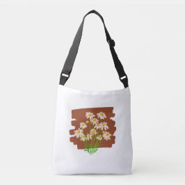 茶色の背景に描かれた牧歌的な花柄 クロスボディバッグ