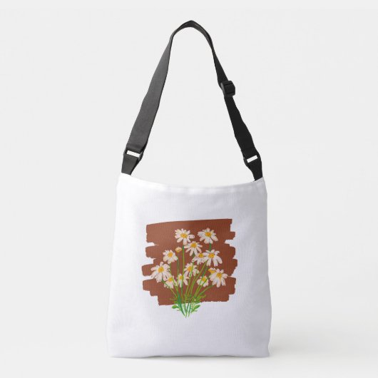 茶色の背景に描かれた牧歌的な花柄 クロスボディバッグ (正面)