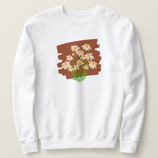茶色の背景に描かれた牧歌的な花柄 スウェットシャツ (デザイン正面)