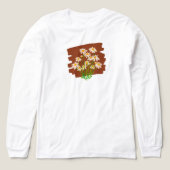 茶色の背景に描かれた牧歌的な花柄 トライブレンドTシャツ (デザイン正面)