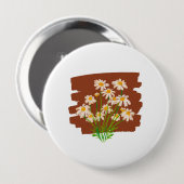 茶色の背景に描かれた牧歌的な花柄 缶バッジ (正面&裏面)