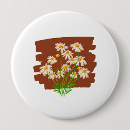 茶色の背景に描かれた牧歌的な花柄 缶バッジ