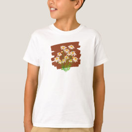 茶色の背景に描かれた牧歌的な花柄 Tシャツ