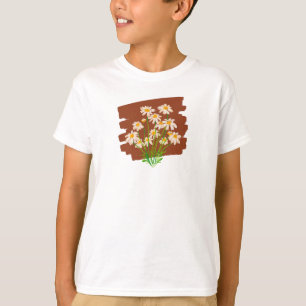 茶色の背景に描かれた牧歌的な花柄 Tシャツ