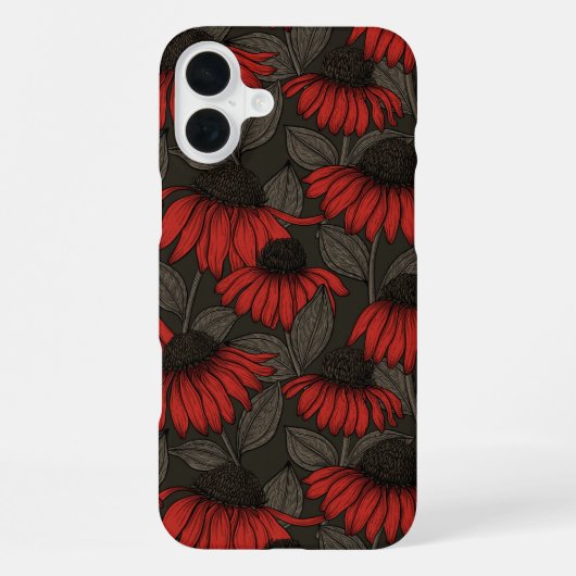 茶色の背景に赤いコーン・フラワー iPhoneケース (裏面)