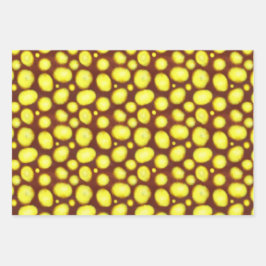 茶色の背景に黄色の斑点 ラッピングペーパーシート