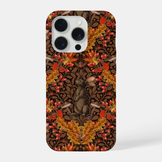 茶色の背景の秋のウサギ iPhoneケース (裏面)
