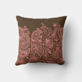 茶色の背景を持つピンクのフローラレース クッション (裏面)