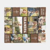 茶色の背景12枚の写真 おじいちゃんの名前 太字 白色 フリースブランケット (正面(横))