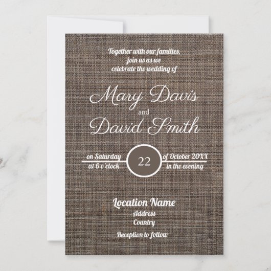 茶色の背素朴景結婚式招待状 招待状 (正面)