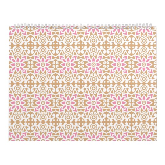 茶色の背黒にピンクと白の花の模様 カレンダー (カバー)