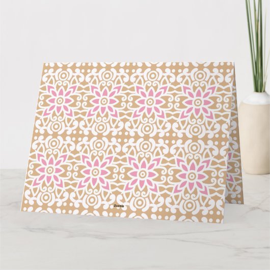 茶色の背黒にピンクと白の花の模様 サンキューカード (裏面)