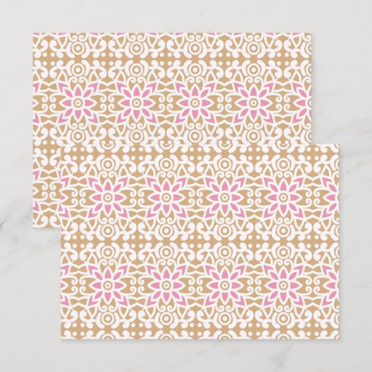 茶色の背黒にピンクと白の花の模様 サンキューカード (正面/裏面)