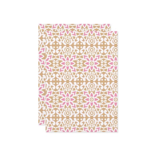 茶色の背黒にピンクと白の花の模様 案内状 (正面/裏面インサイチュ)