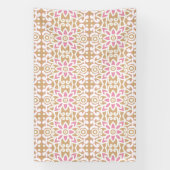 茶色の背黒にピンクと白の花の模様 横断幕 (縦)