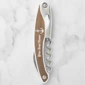 茶色の航海の木目のパーソナライズされたボート名 ソムリエナイフ (裏面)