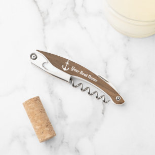 茶色の航海の木目のパーソナライズされたボート名 ソムリエナイフ