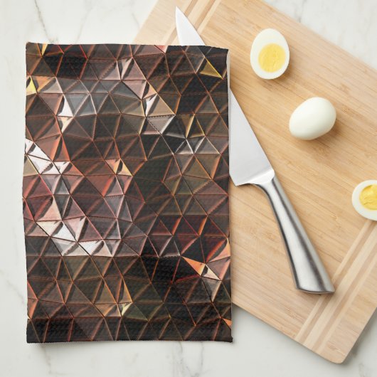 茶色の色の三角形のモザイクと軽いレリーフ、 浮き彫り キッチンタオル (四つ折り)