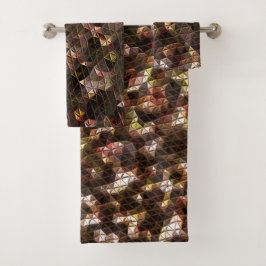 茶色の色の三角形のモザイクと軽いレリーフ、 浮き彫り バスタオルセット