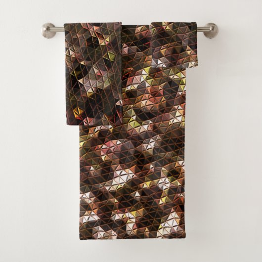 茶色の色の三角形のモザイクと軽いレリーフ、 浮き彫り バスタオルセット (インサイチュ)