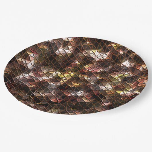 茶色の色の三角形のモザイクと軽いレリーフ、 浮き彫り ペーパープレート (アングル)