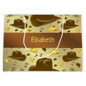 茶色の色の大きな贈り物の小さなカウボーイのパターン ラージペーパーバッグ (正面)