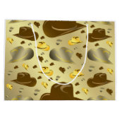 茶色の色の大きな贈り物の小さなカウボーイのパターン ラージペーパーバッグ (裏面)