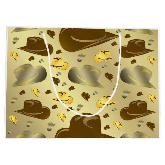 茶色の色の大きな贈り物の小さなカウボーイのパターン ラージペーパーバッグ (裏面)