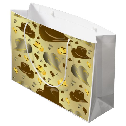 茶色の色の大きな贈り物の小さなカウボーイのパターン ラージペーパーバッグ (裏面アングル)