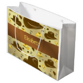 茶色の色の大きな贈り物の小さなカウボーイのパターン ラージペーパーバッグ (正面アングル)