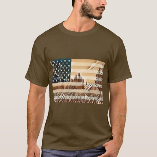 茶色の色調を使用した米国国旗。 Tシャツ (正面)