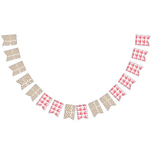 茶色の花が付いた白い背景 バンティングフラッグ